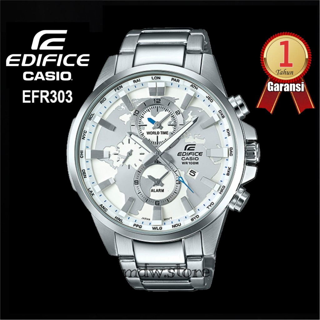 Casio Edifice Original EFR303 EFR 303 Silver Stainless Jam Tangan Pria