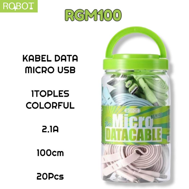 Kabel Data iPhone Type-C Micro USB ROBOT RGM100 RGL100 RGC100 1 Toples isi 20pcs