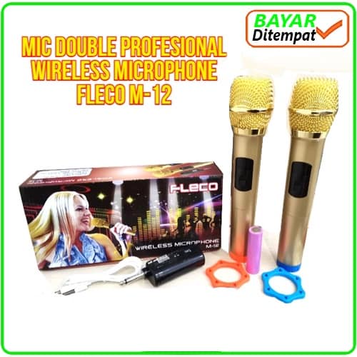 Microphone Profesional Wireless Mic Double FLECO M-12 Tanpa Kabel Mikrofon Bluetooth