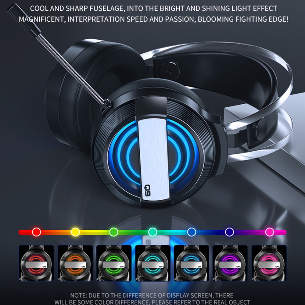 Q9 Headset Gaming Kabel HiFi 7.1 Channel RGB 7 Warna Dengan Mic