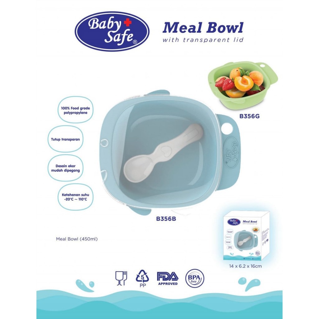 Baby Safe Meal Bowl with Transparent Lid B356 Tempat Wadah Makanan Mangkuk Bayi