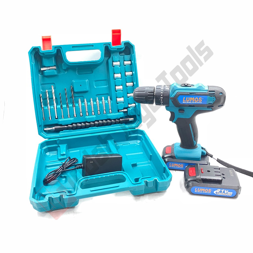 LUMOS 21V Mesin Bor Cordless Baterai 21 V Bor Besi Beton Charger Cas Tembok Kayu Batere Impact Drill