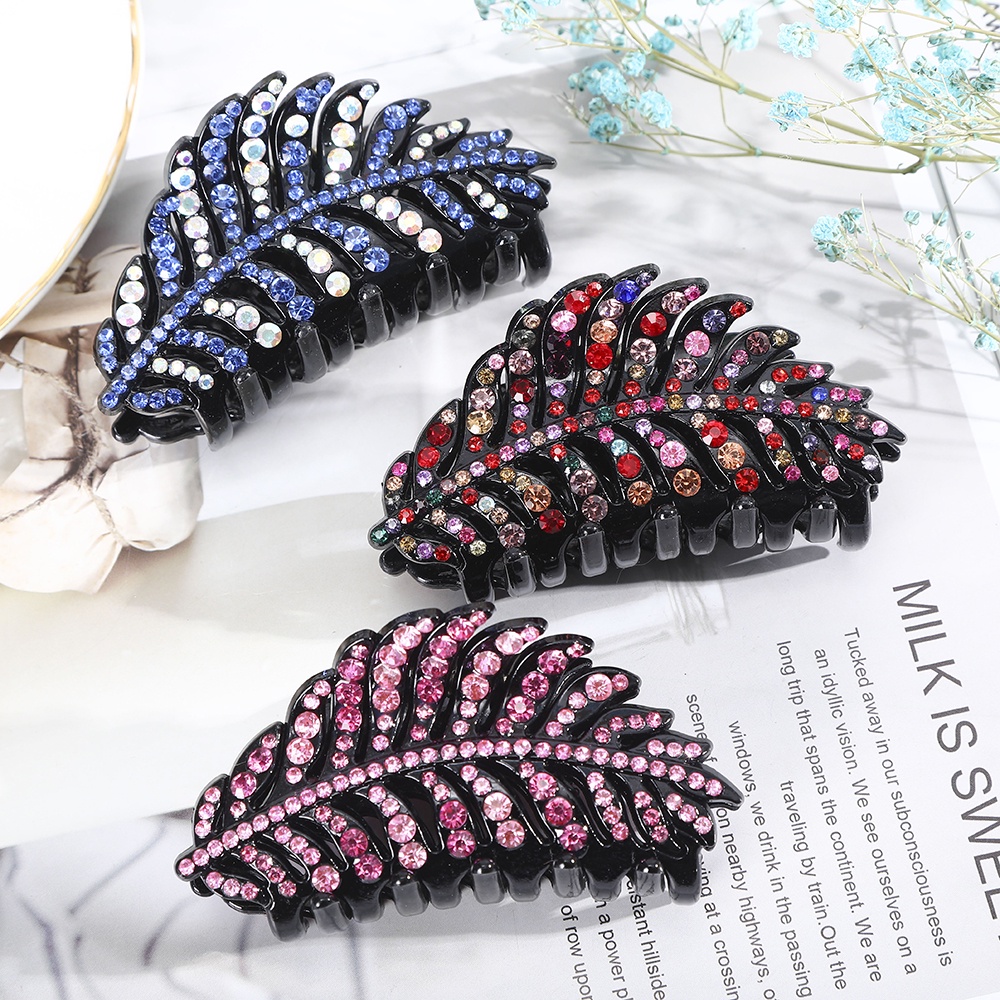 Rhinestone Leaves Hair Claw Clip Fashion Diamond Hairpin for Women Hair Accessories