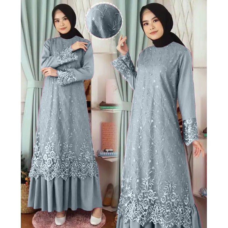 Paramitha Baju Muslim Wanita Jumbo Gamis Brukat Tile Anak Perempuan Remaja Dewasa Premium Fashion Mu