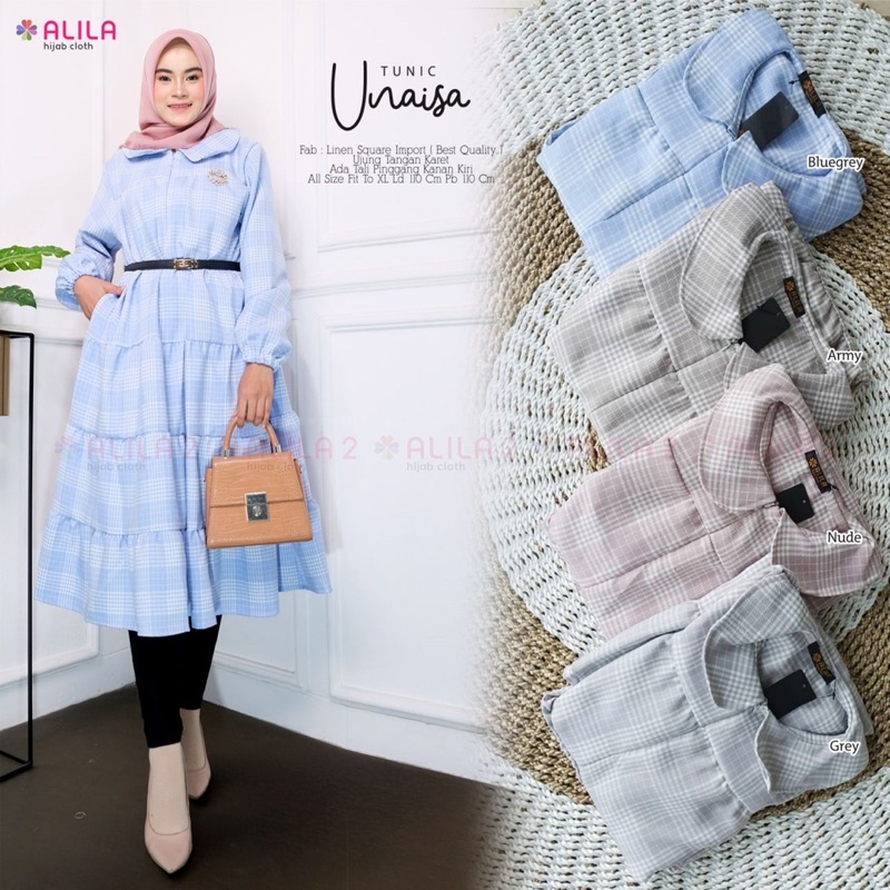 UNAISA TUNIK ORIGINAL BY ALILA / ATASAN TUNIC FORMAL BERBAHAN LINEN SQUARE IMPORT / ATASAN WANITA MO