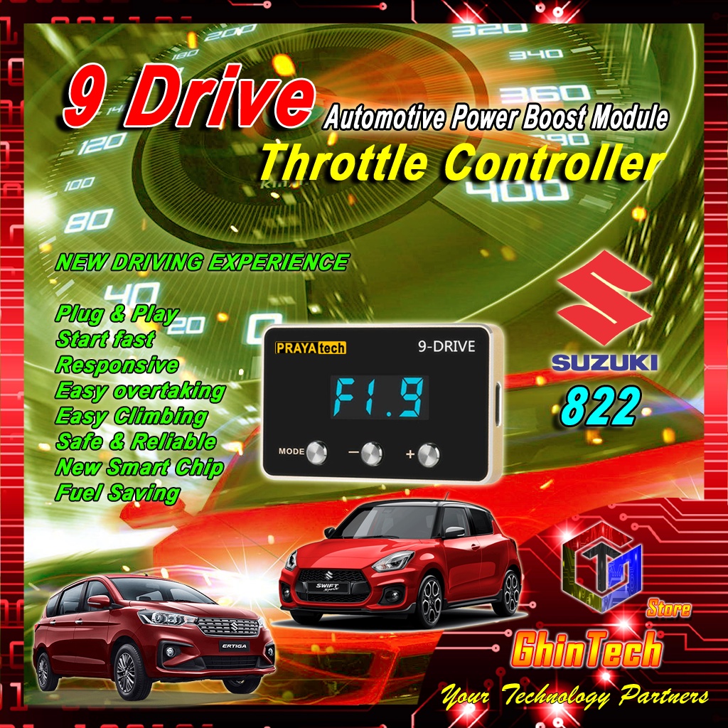PRAYATECH 9 DRIVE 822 THROTTLE CONTROLLER PIGGYBACK SUZUKI 822 REMAP ECU ERTIGA VITARA SWIFT