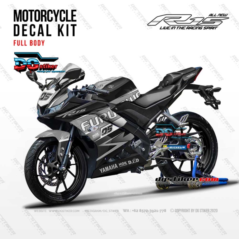 Decal Striping Full Body R15 V3 Hitam abu DG Stiker