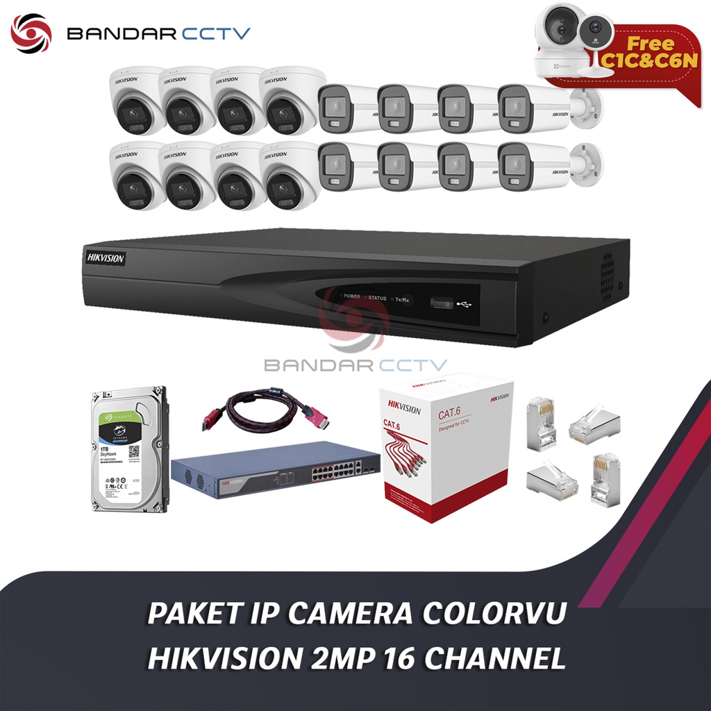 Paket IP Camera ColorVu Hikvision 2MP 16 Channel