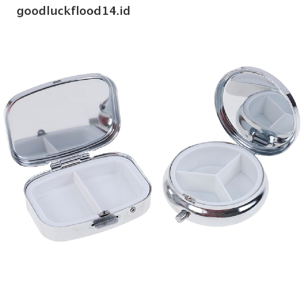 [OOID] 1Pc small metal round rectangular silver tablet pill box container medicine case ID