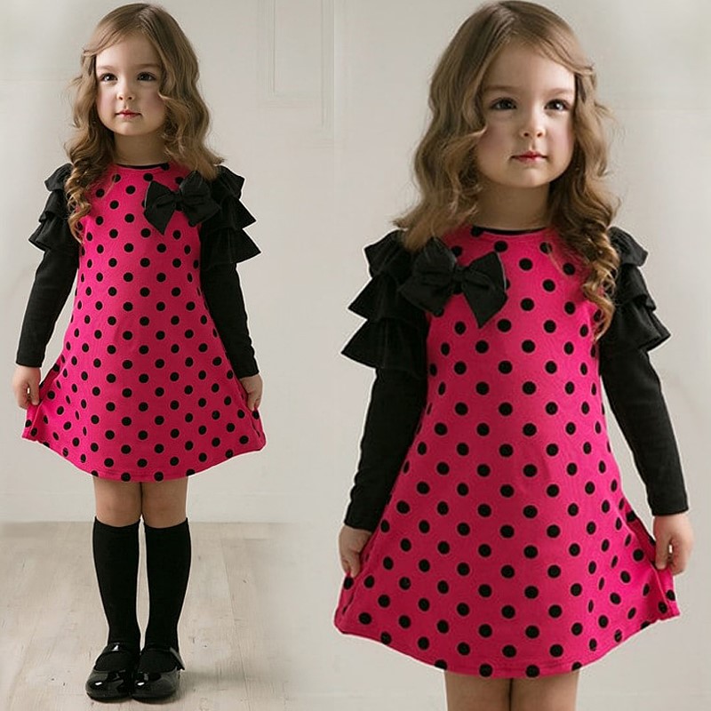 SHR - Dress Anak Cewek Polkadot Hot Pink