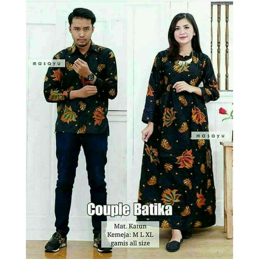 CP006 baju couple KEMEJA  GAMIS batik grosir seragam pasangan keluarga