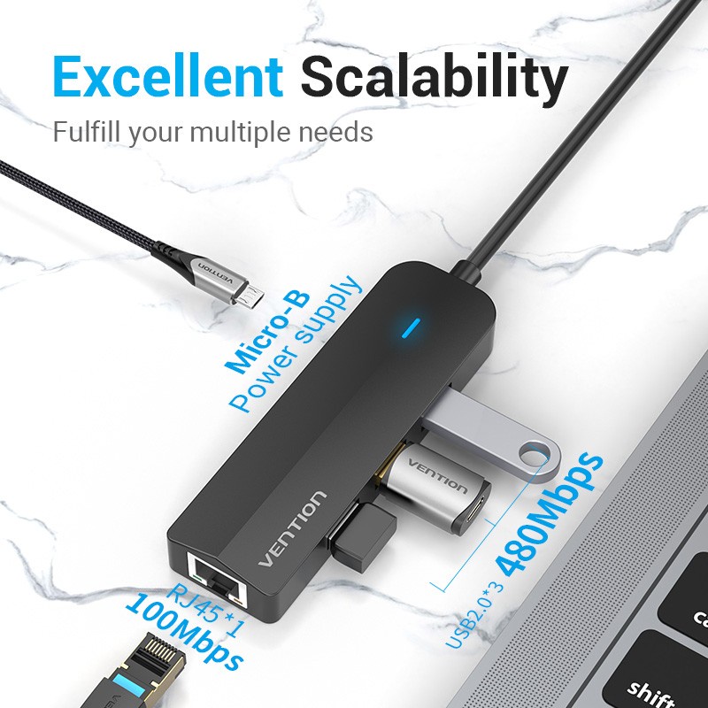 Vention USB-C to USB Hub 2.0 RJ45 LAN Gigabit Ethernet - TGO