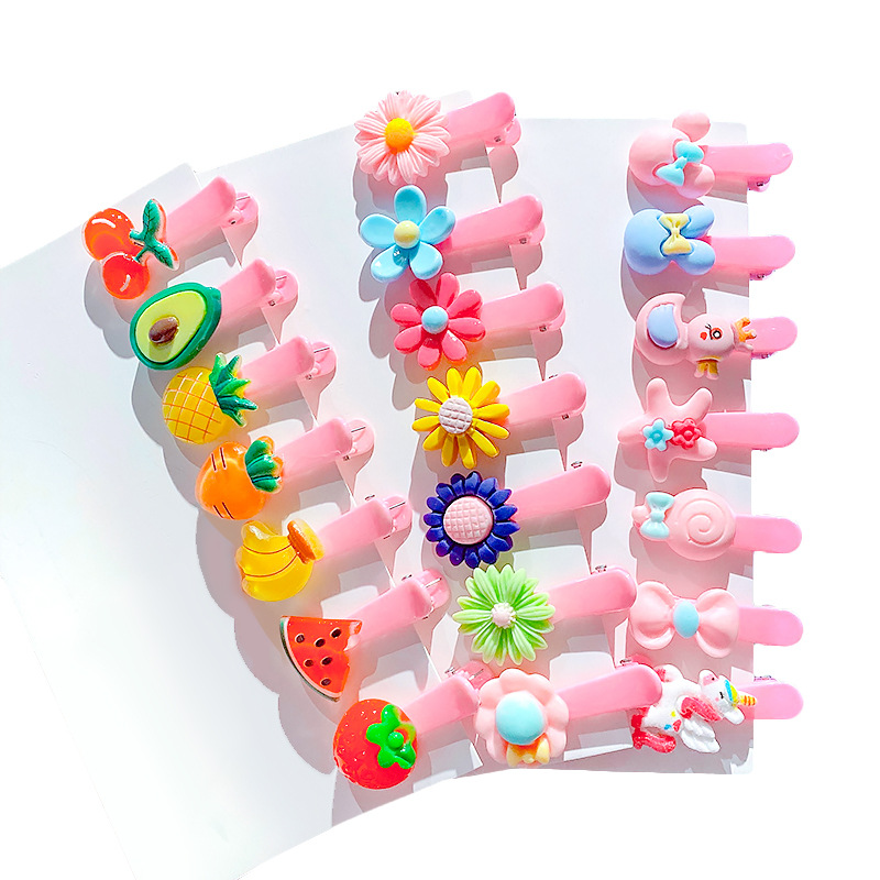 10 Pcs/Set Korean New Candy Color Resin Children Hairpin Cute Bow Fruit Girl Hair Clip Hair Accessories