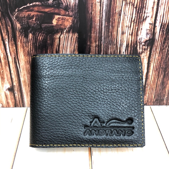 ANDRANO-DOMPET KULIT ASLI BAHAN SIMON JERUK POLOS DOMPET PRIA KULIT ASLI DOMPET COWOK LIPAT