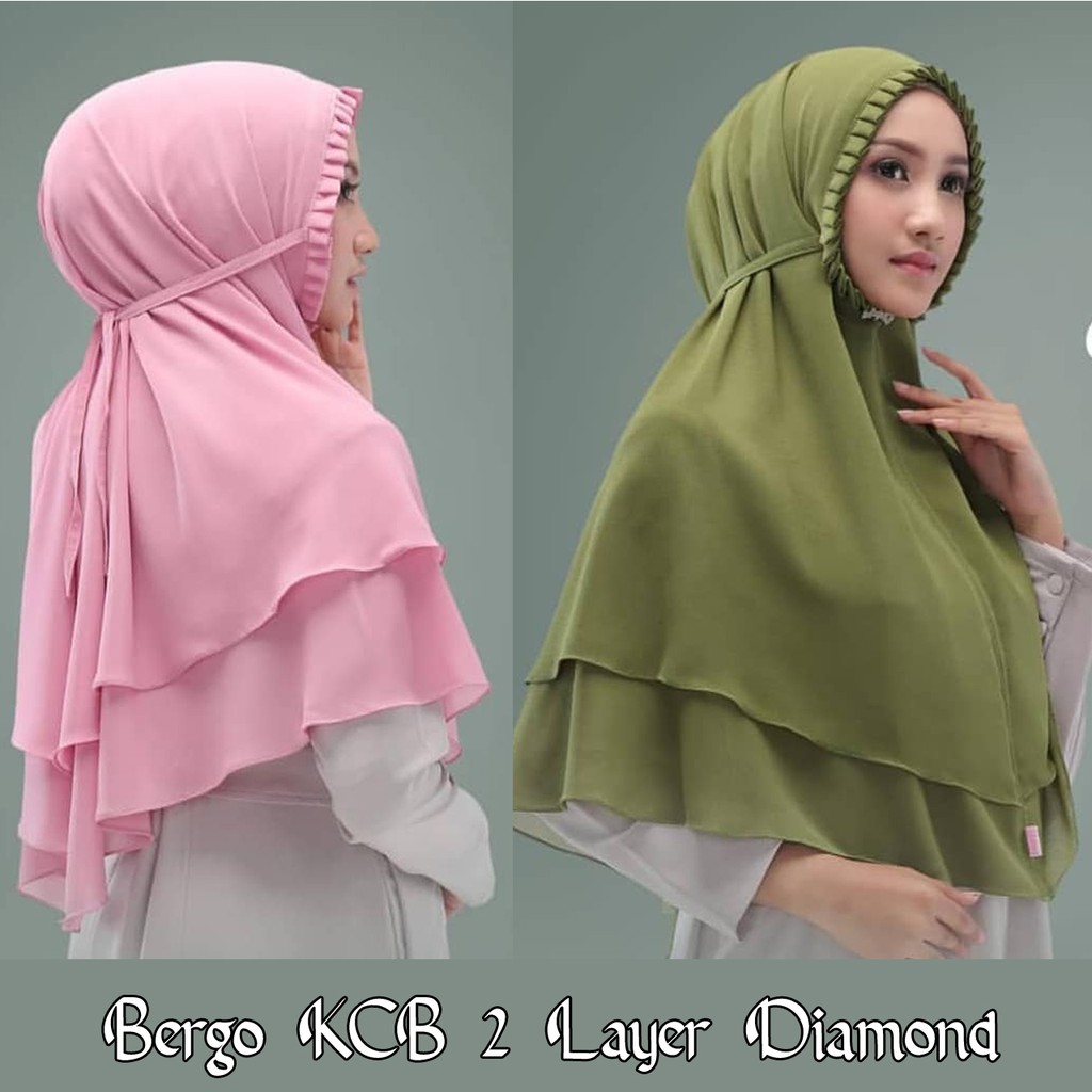 Bergo KCB 2 Layer Maryam Lipit / Khimar Diamond / Hijab Instan Gerigi / Jilbab Kerudung Cantik