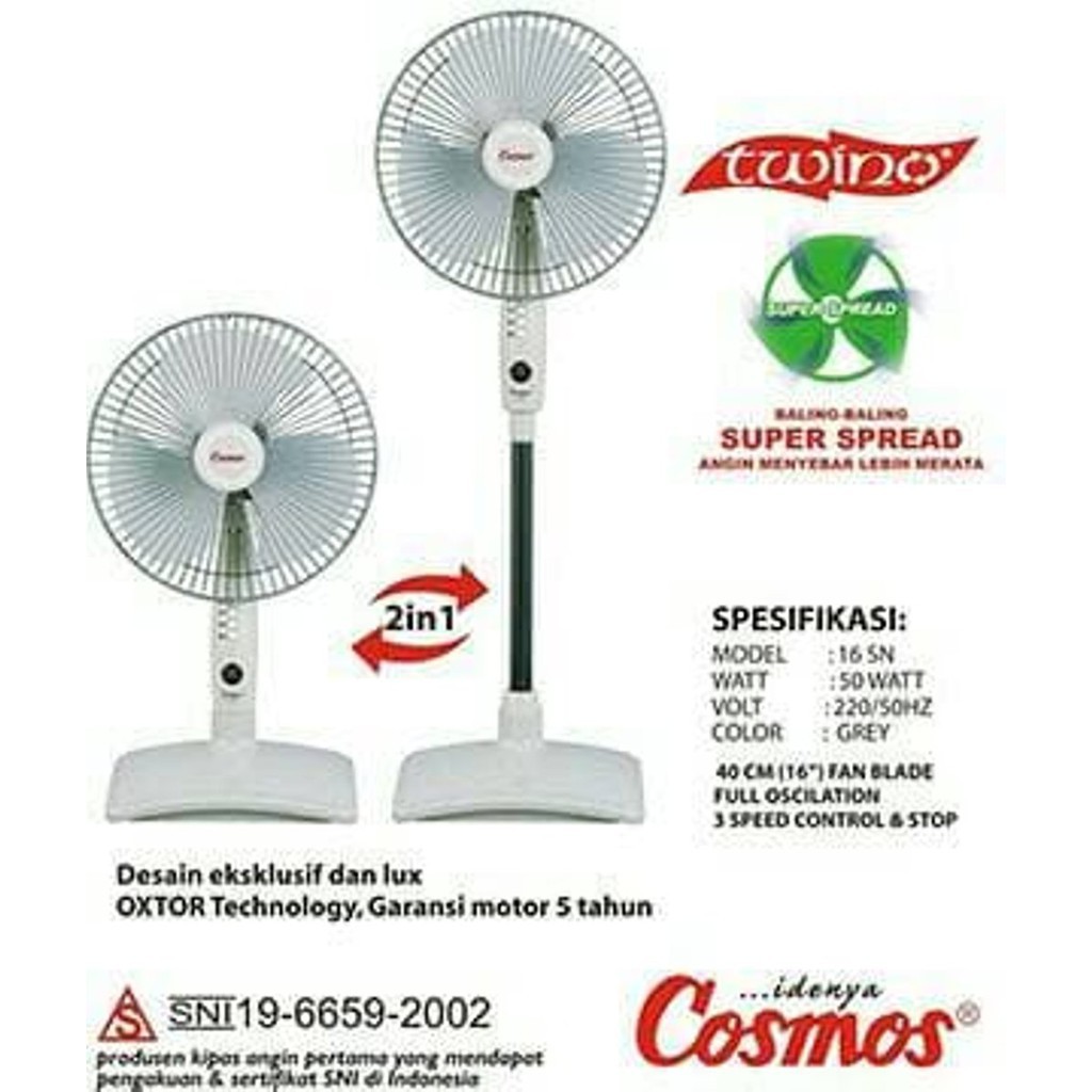 Kipas Angin  COSMOS 16-SN 2 In 1 Berdiri dan Meja Twino Stand Fan Desk Fan angin kencang