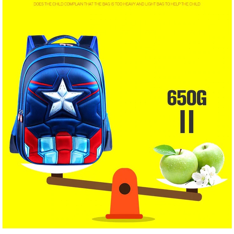 Tas Sekolah Anak Bentuk Karakter Kartun Captain America Marvel Superhero / Backpack Tas Ransel Anak TK Paud Playgroup SD Laki Laki Pria Cowo Cowok Desain Superhero Capten Captain Amerika Keren Bahan Halus Lembut Tebal Timbul Quality Premium Anti Penyok
