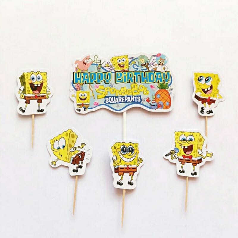 topper hiasan tusukan kue cake ulang tahun happy birthday karakter spongebob