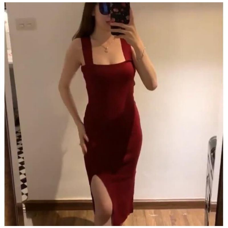 A529 Dress Rajut Bodycon Dress Maroon Dress Merah, Dress Korea, Korean Dress Tanktop Dress sexy