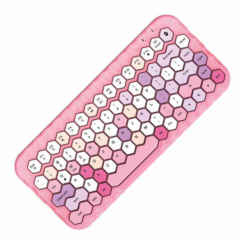 Bluetooth Keyboard Untuk Windows Mac Android IOS Cute Honey BT MOFi - pink