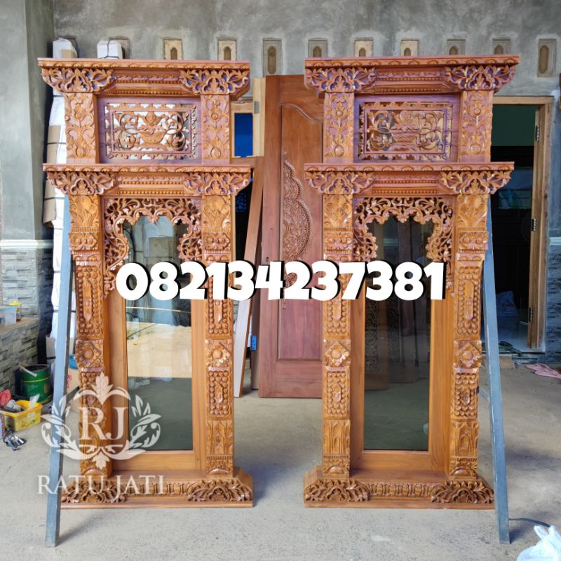 Jendela Gebyok Ukir Minimalis Kaca Jepara Jati Premium Asli