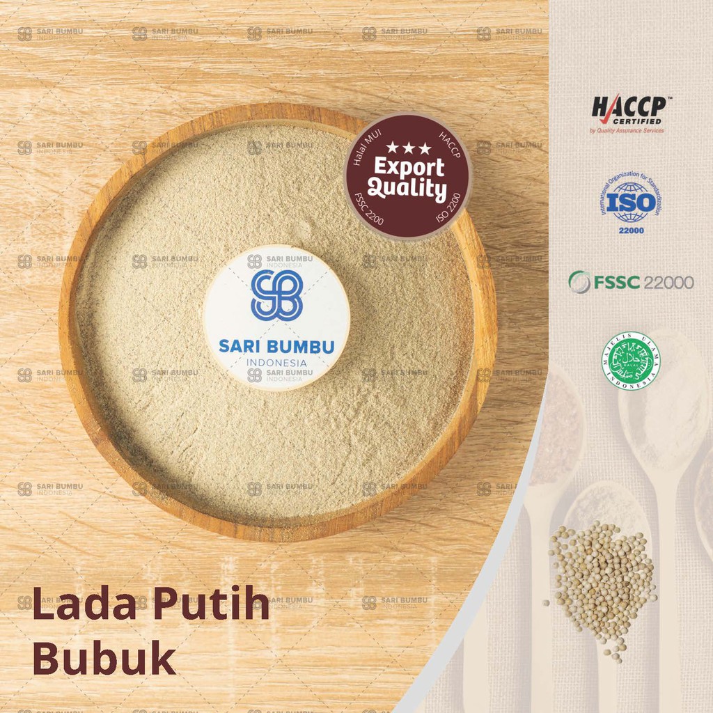 

Kaenomeefood-Lada Putih Bubuk premium 250gr kualitas ekspor sebagai bumbu dapur halal mui