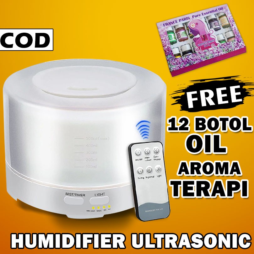 Humidifier Diffuser Aromaterapi Oil 500ml Ultrasonic 7 LED Remote Disfuser Taffware Air Aromatherapy Pengharum Ruangan