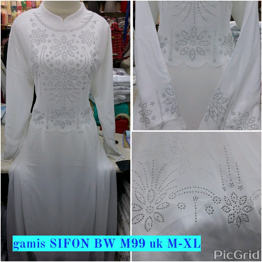 TERLARIS Gamis Sifon Brokat Putih muslimah