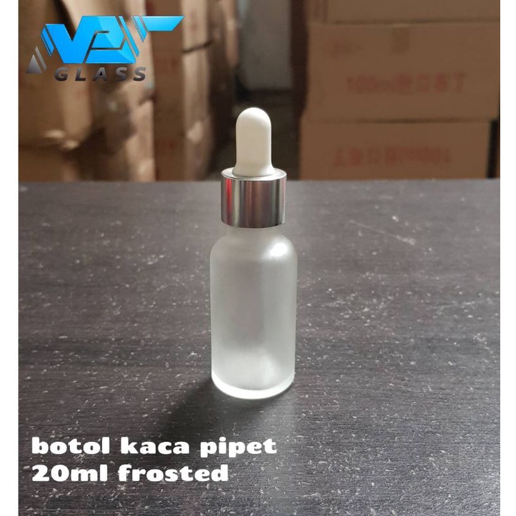 botol pipet kaca 20ml bening doff / botol pipet 20ml doff ring silver