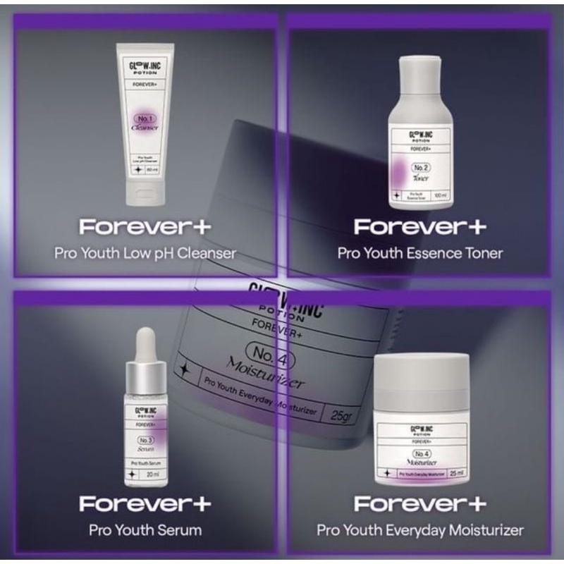 GLOWINC POTION Forever+ Pro Youth Series | Moisturizer | Serum | Toner | Low Ph Cleanser