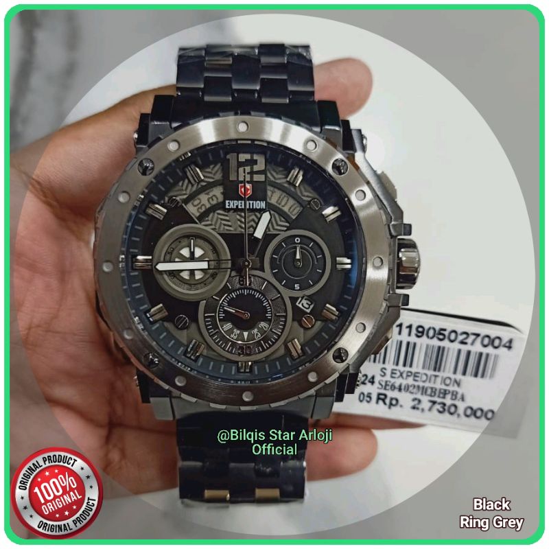 Jam Tangan Pria Besar Expedition E6402 Mc Tali Rantai Full Black Original