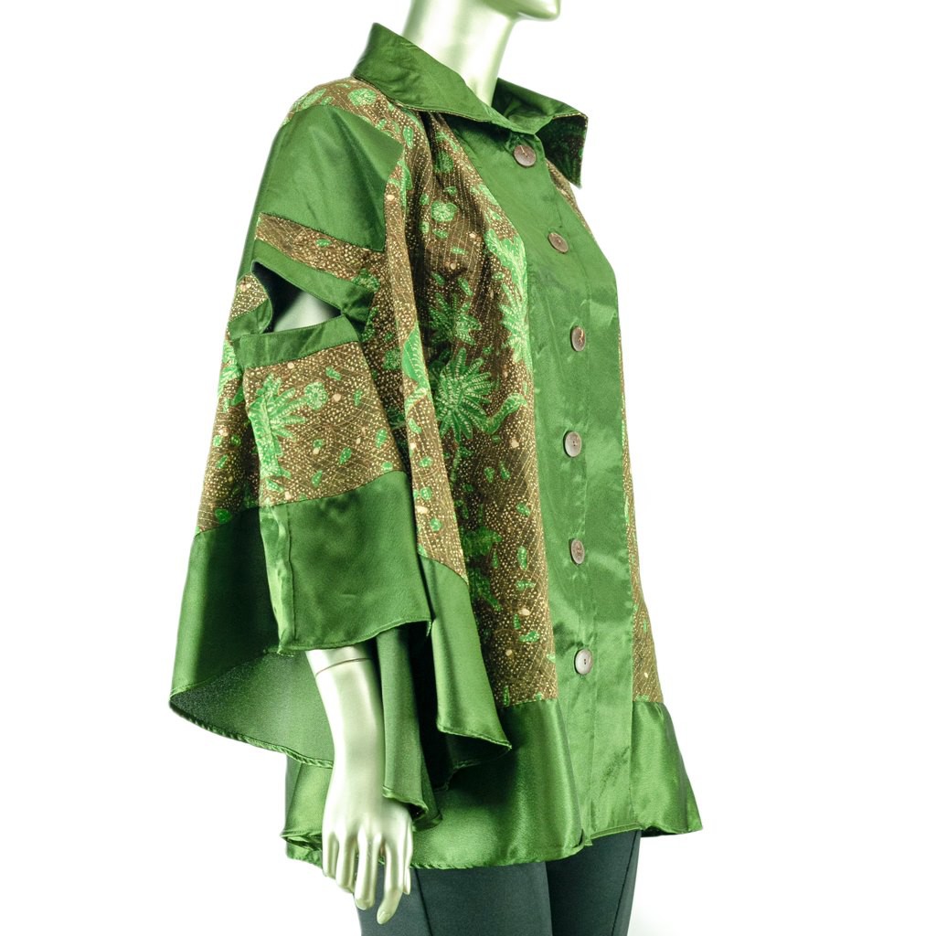 BLOUSE KELELAWAR BATIK TULIS TINDIS KOMBINASI SATIN ATASAN WANITA BIG SIZE JUMBO