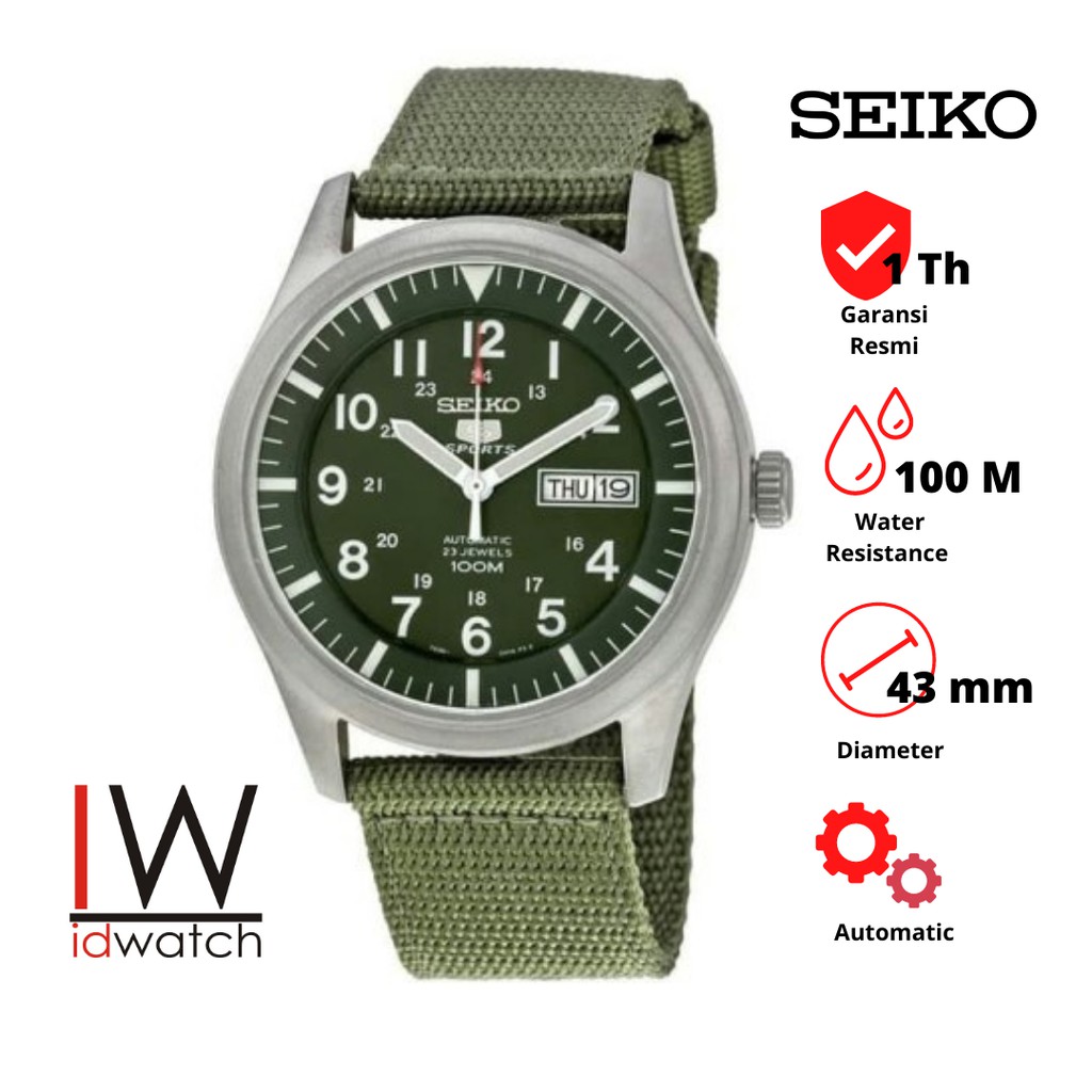 Seiko 5 Sports SNZG09K1 Automatic Jam Tangan Pria Original SNZG09 Cowok Strap Nylon Nilon Kanvas