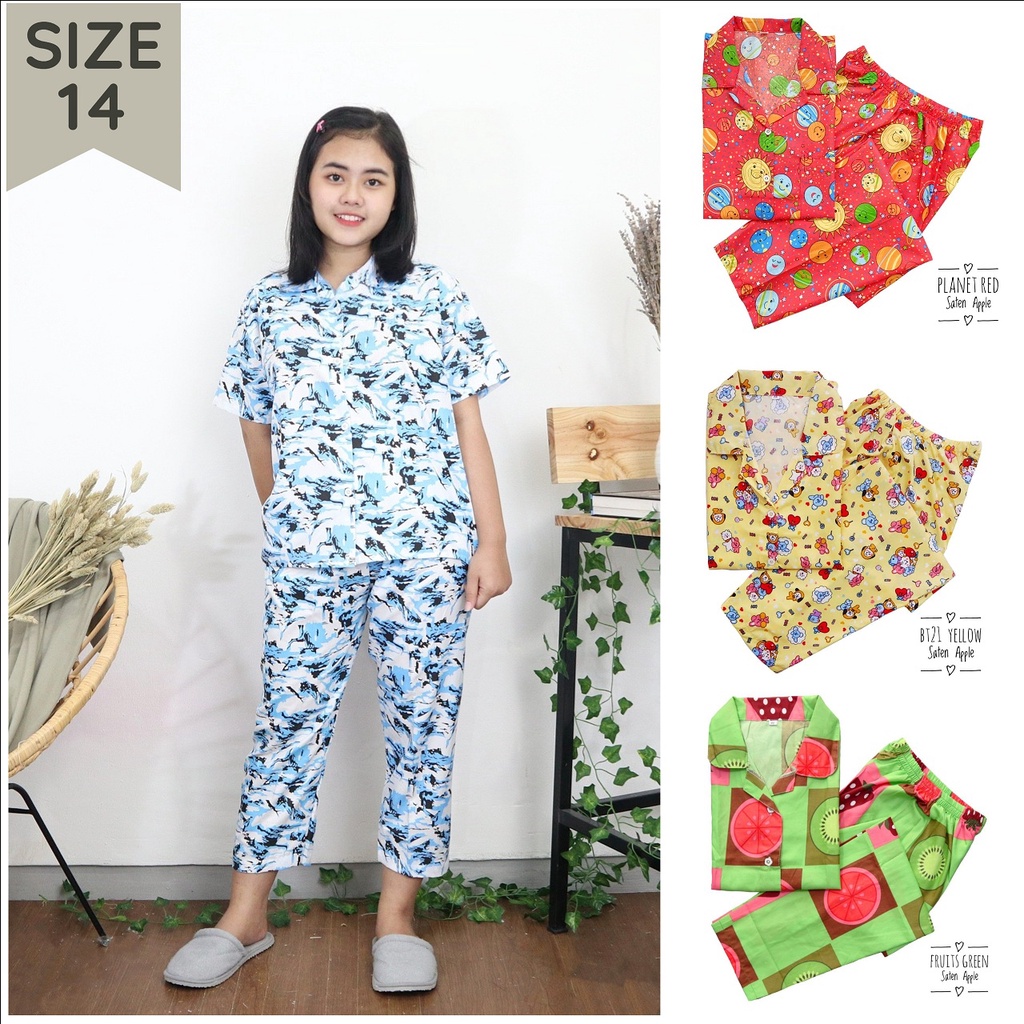 IZANY Piyama Anak / CP anak Umur  9 -10 thBanyak Motif Saten apple ( tb ± 145cm )