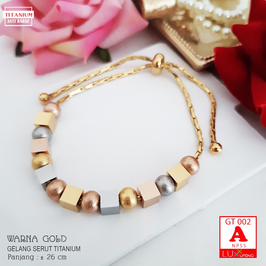 GT 002 Gelang Serut Titanium Kupu Cantik Premium  Gelang Stainless Steel Anti Karat Perhiasan Imitasi Anti Karat Selamanya Gelang Stainless Mas Gold Rose Gold Gelang Kupu  Luxx Xuping