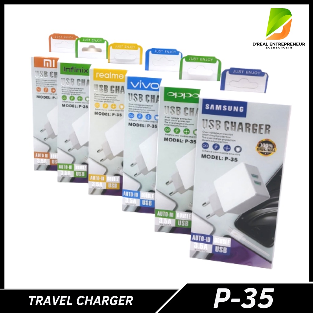 Travel Charger Brand P-35 2 USB 3.5A MICRO USB Samsung,Oppo,Vivo,Realme