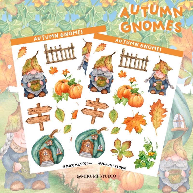 

[MIKUMI] Autumn Gnomes Sticker Sheet | Doff sticker | Kiss Cut sticker | Deco sticker | Journaling Kits | Bujo Kits | Planner Sticker | Stiker Planner | Sticker Lucu | Sticker Planner | Sticker Bujo | Deco Kit | Scrapbook Sticker