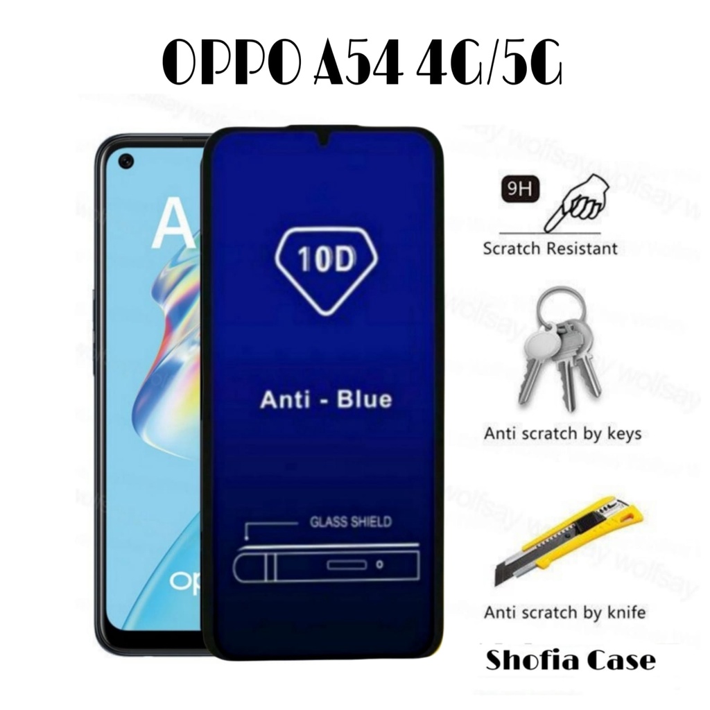 TEMPERED GLASS BLUE LIGHT OPPO A54 A74 4G/5G A92 A52 ANTI RADIASI FULL LAYAR