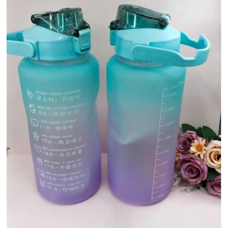 Botol Minum 2Liter Motivasi Tutup Flip BPA +Sedotan Botol Viral