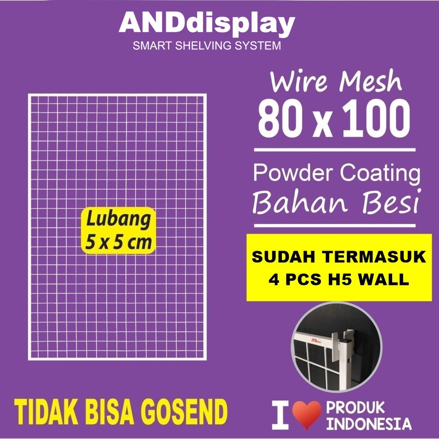 WIREMESH 80x100CM + H5 WALL PUTIH KAWAT RAM DINDING WIRE GRID