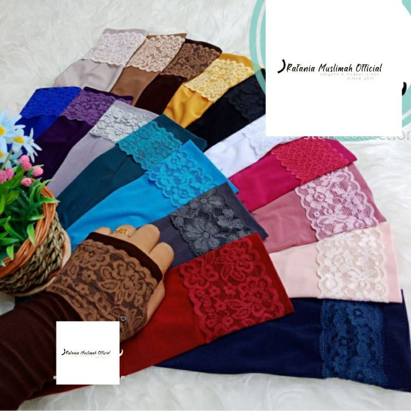 Handsock Jempol List Brukat Atas Bahan Jersey || Manset Tangan Jempol Renda Atas Flower Fashion Musl