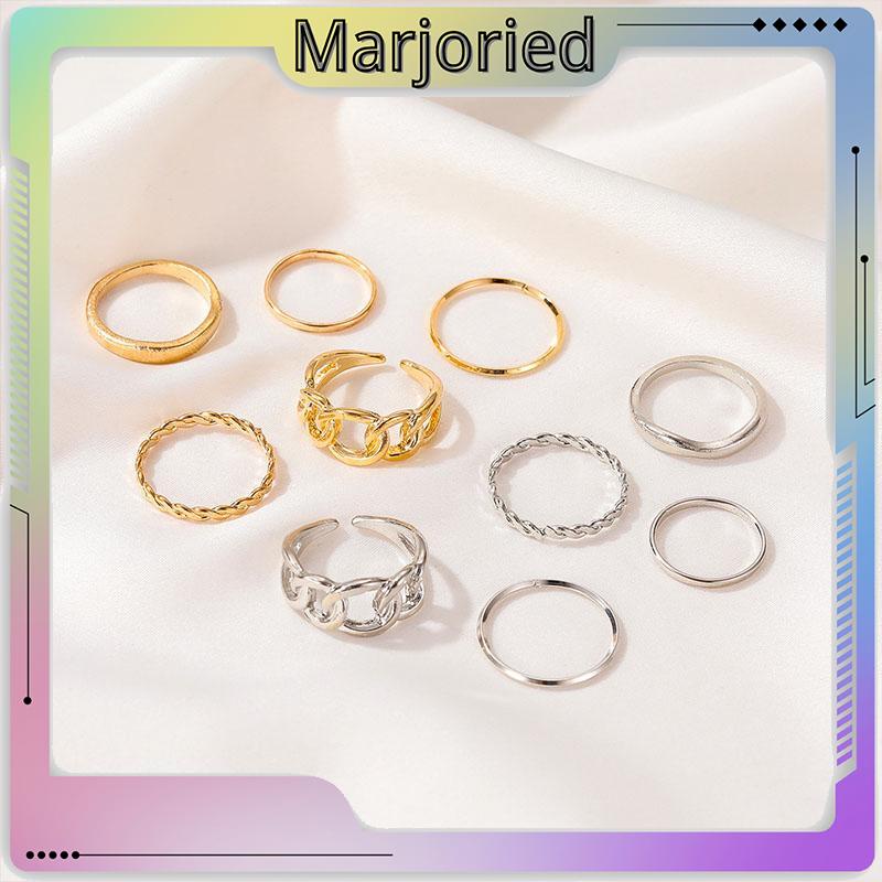 5pcs / Set Fashion Cincin Wanita Model Terbuka Geometri Warna Silver / Gold Gaya Vintage-MJD