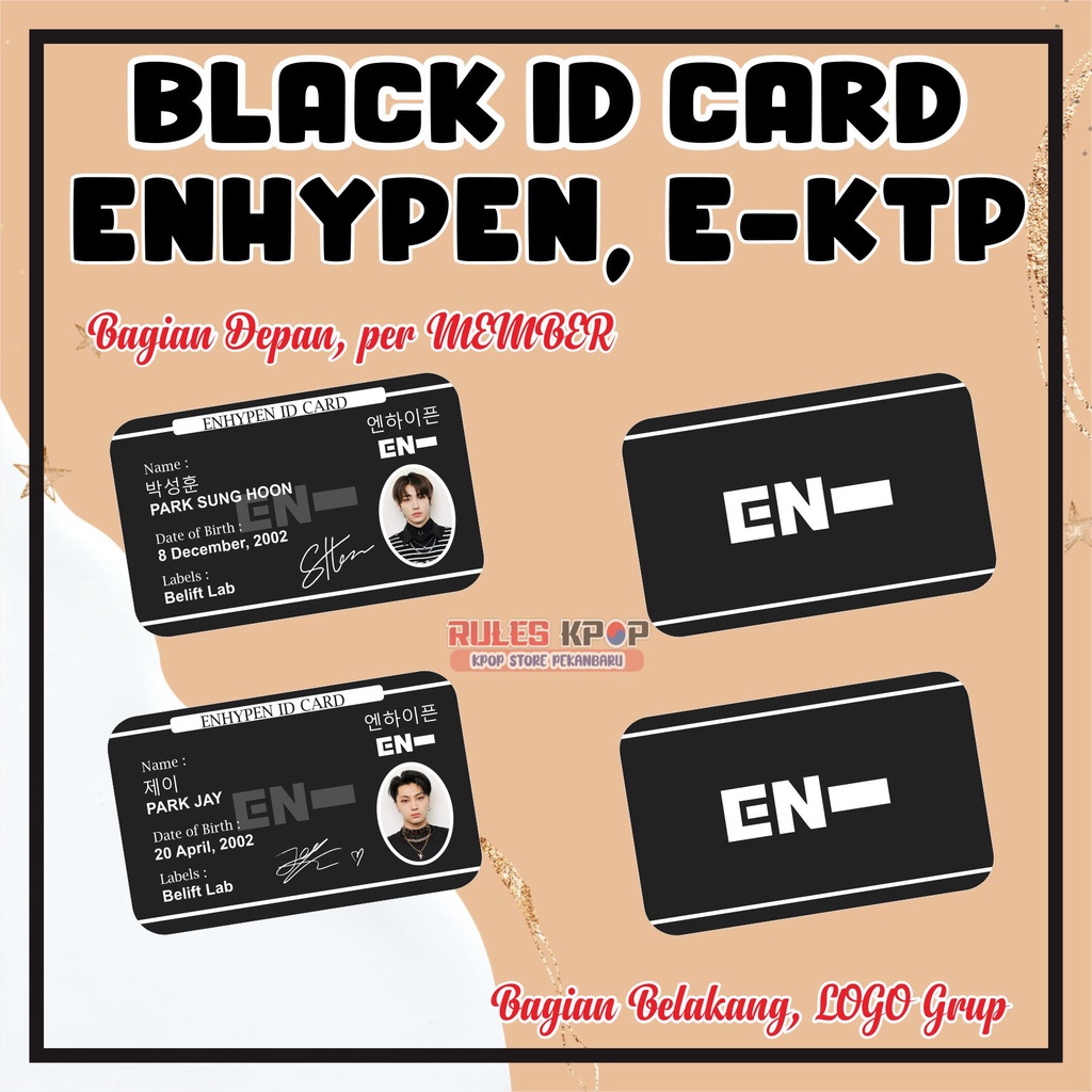 (Bisa COD) BLACK ID CARD ENHYPEN BLACK CARD ENHYPEN PHOTOCARD ENHYPEN PVC TEBAL BLACK CARD SUNGHOON 