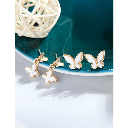 LRC Anting Tusuk Fashion Golden Shell Butterfly Alloy Earrings K01044