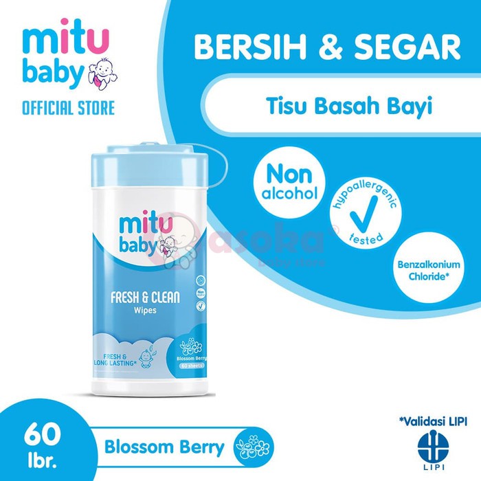 Mitu Baby Wipes Fresh n Clean Blue Bottle 60'S ASOKA