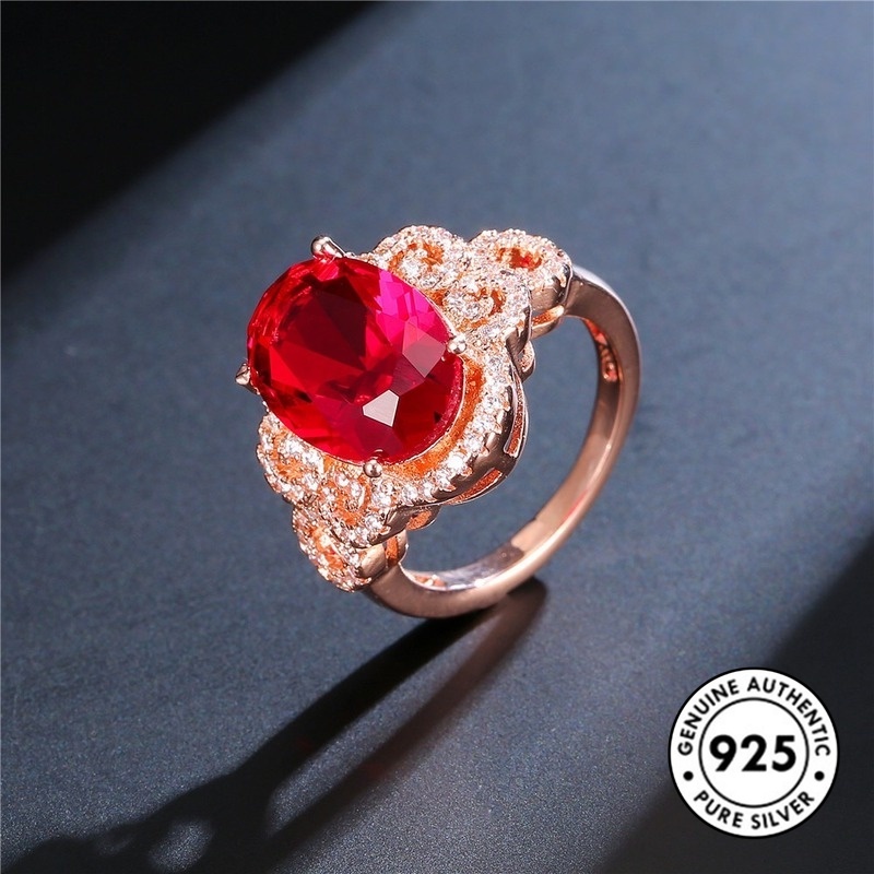 Cincin Ruby Bahan S925 Silver Warna Rose Gold