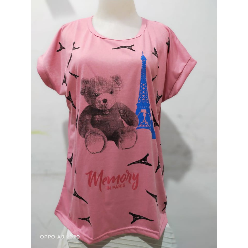 Kaos Pendek Jumbo motif MEMORY IN PARIS/oblong Wanita lengan manset