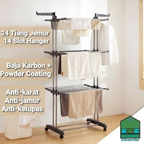 Jemuran Baju 3 Susun MJJ-3 Pengering Pakaian Indoor Outdoor Jemuran Lipat Roda
