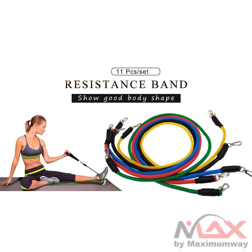 Alat fitness Set Tali Stretching Resistance Band 11 PCS lengkap / TaffSPORT Set Tali Stretching Resistance Band 11 PCS/set - YR2-11 Warna Hitam / Olahraga / Latihan Otot / Latihan Beban / Memperbesar Otot / Membakar Lemak