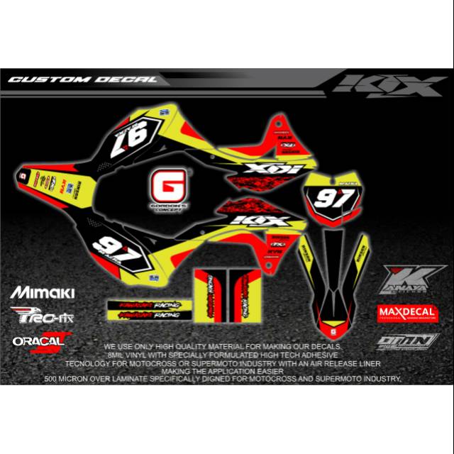 Decal klx gordon merah kombinasi kuning desain terbaru